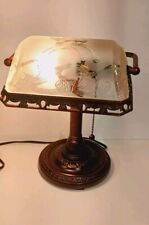 Historic Vintage Bankers Desk Lamp Frosted Glass Shade High Quality Antique picture