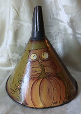 Vintage Hand Painted Fall, HALLOWEEN Metal FUNNEL by Sara picture