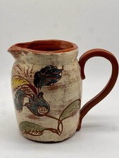VTG Welden Redware Pitcher PA Dutch Tulip “Can’t Sell the Cow” Motto picture