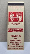 Vintage Matchbook Mack’s Restaurant Frederick Maryland MD Market Street Diner picture