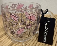 Dwell Studio Clear Glass Footed Mug Blue Floral & Rhinestones picture