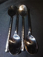 4 Gourmet Settings Silver Hearts Hammered 8 1/8 Inch Oval Soup Spoons picture
