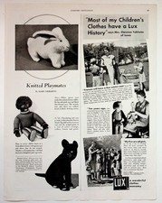 1938 Lux Vintage Print Advertisement 10x13 Knitted Playmates Bunny Cat picture
