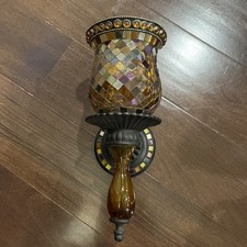 Party Lite Global Fusion Mosaic Amber Glass Peglite Single Votive Wall Sconce picture