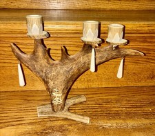 Vtg Sami Nordic Reindeer Antler Candlestick 3 Arm Candelabra Carved Folk Art picture