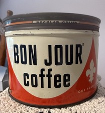 VINTAGE  BON JOUR #1 KEYWIND COFFEE TIN COOL GRAPHICS picture
