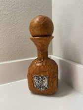 Vtg Italian Leather Wrapped Decanter Glass Bottle Premium Bookcase Shelf Decor picture