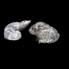 Pr Vtg A Wolf Original Soapstone Sculpture Seal Black Eyes Rabbit Red Eyed picture