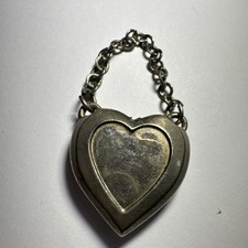 Vintage Heart Shaped Silver Tone Purse Perfume Scent Flask Missing Stopper picture