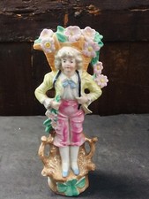 Vintage Antique Victorian man boy  Lusterware Shamrock Flower Vase lucky 1900s  picture