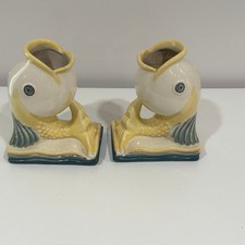 Abingdon Pottery Art Deco Fish Bookend Vase Pair Vintage Rare Mold 444 picture