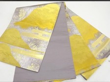 Dojin Nishijin Weaving Gray Silk Fukuro Obi with Gold and Silver Accents picture