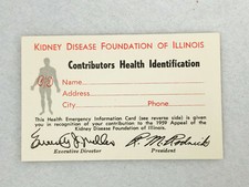 VINTAGE BUSINESS CARD -  KIDNEY DISEASE FOUNDATION OF ILLINOIS - ID CARD picture