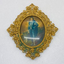 Antique Victorian Era Blue Boy Painting Brass Ornate Framed Art Decor Picture 7 picture