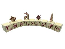 Rustic Wooden Christmas Blocks Letter Snowflake Star Reindeer Tree Country Decor picture