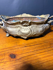 Victorian Oval Planter Antique Gold Metal Handles Jardiniere Patina 10 by 3 by 4 picture