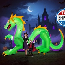 inslife Giant 14FT x 9FT Green Halloween Dragon Inflatable w/ 9 LEDs Blower picture