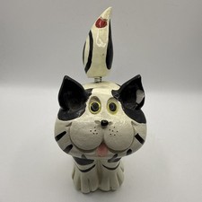 Vtg Exhart Phatzos Wobble Bobble Spring Tail Cat Figurine Black White Kitty CHIP picture