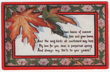 Antique 1909 Arthur Capper Sweetheart Series Postcard Autumn Leaves Love Poem picture
