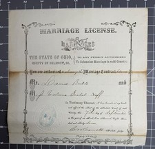 1867 Ohio Marriage License David Ruble Melvina Isabel Neff Belmont County picture