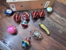 Lot Of 11 Vtg Glass Christmas Ornaments Shiny Brite Striped Frosted, Atomic picture