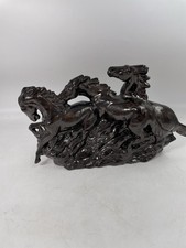 Three Galloping Horses Sculpture Resin Bronze Tone Equestrian Decor picture