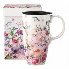 Topadorn 17oz Floral Ceramic Coffee Mug with Lid, Watercolor Flower Gift Mug ... picture
