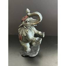 Elephant Figurine Grey Ornate Hard Resin Trunk Up Statue Collectible Small picture
