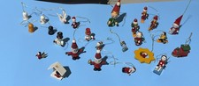 Vintage Lot Wood Christmas Tree Ornaments Wooden Mini Miniature Painted 25 Pc picture