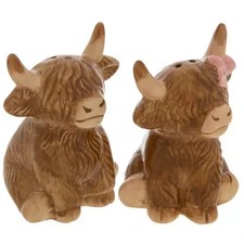 New Farmhouse Ceramic Highland Cow Salt & Pepper Shakers picture