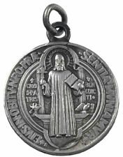 Vintage Catholic St Benedict Silver Tone Religious Medal, France picture