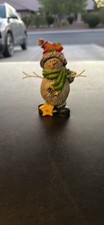 Resin Snowman Christmas Figurine Red Winter Hat Green Scarf Star Holiday Decor picture