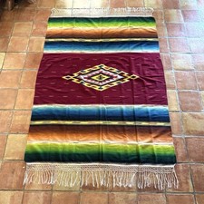 Vintage 1930s 40s Mexican Saltillo Serape 89 X 66 Wool Blanket Weaving Textile picture