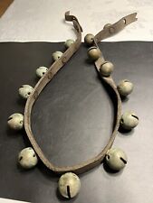 Antique 14 Brass Sleigh Bells On 45” Leather Strap Christmas Jingle Bells picture