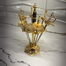Vintage 6 Mini Swords Cocktail Appetizer Picks Skewers TOLEDO SPAIN Barware picture
