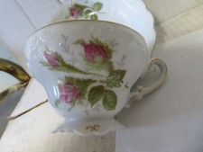 Vtg Hand Painted Occupied Japan Moss Rose Teacup & Saucer Bone China Gold Trim picture