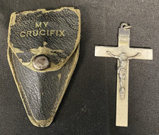 Catholic My Crucifix Pendant Vintage Original Black Leather Case Catholicism picture