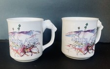 Set Of 2 Vntg 70-80’s Calif Santa Anita Race Track Mugs-Sienic design/Horse Head picture