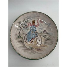 Vintage Ulmer Keramik Germany Hand Painted women bicycle 13