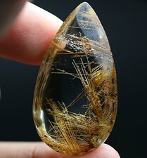 59Ct 100% Natural Golden Sun Rutile And Ghost Crystal Quartz Pendant Polished picture