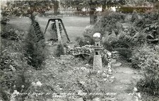 Aitkin MN~Tame Fish Lake~Ak-Sar-Ben Gardens~Rock Bridge~Chrome Ball~1940s RPPC picture