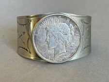 Old Pawn Navajo Nickel Silver Bracelet with  Silver Dollar Coin 1922 picture