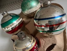 10 Vintage Glass Christmas Striped Ornaments Shiny Brite etc Large Medium Small picture