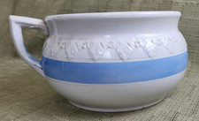Vintage St Paul Stoneware Ceramic Chamber Pot w/Handle, Blue Stripe & Leaf Motif picture