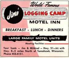 Jims' Logging Camp Motel Inn Jim & Mildred Tomahawk WI 1963 WI Ad TAK1-H16 picture