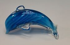 Multi-color Blue Swirl Glass Dolphin Murano Like Art Figurine Excellent HEAVY 5” picture