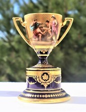 Rare (Fine Quality) 1880s Royal Vienna Pedestal Trophy Vase w/ 24k Gold Accents picture