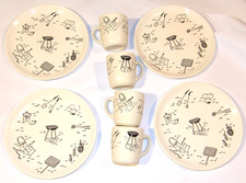 VTG UNUSED 1960s SCIO POTTERY BARBEQUE/BAR-B-Q 8 PIECE SET CUPS/PLATES OHIO USA picture