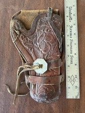 Vintage Western Cowboy Tooled Leather Revolver Gun Holster for Colt picture