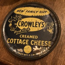 Vintage Crowley's Cottage Cheese 5lb Yellow Advertising Tin Set 1950s picture